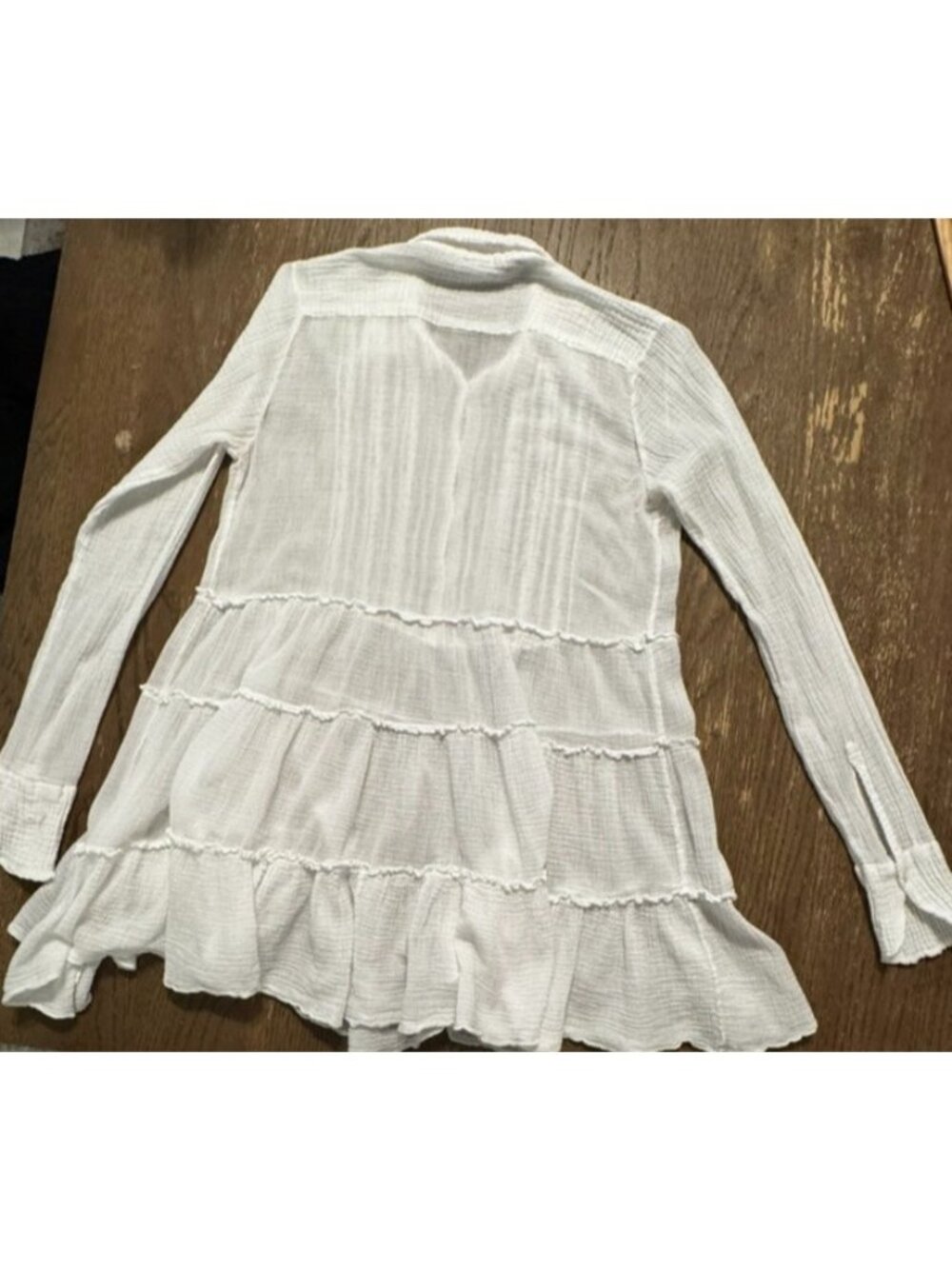 Free People Tiered Peasant Tuxedo Button Down Blouse White Gauze Tunic Babydoll - Picture 11 of 11